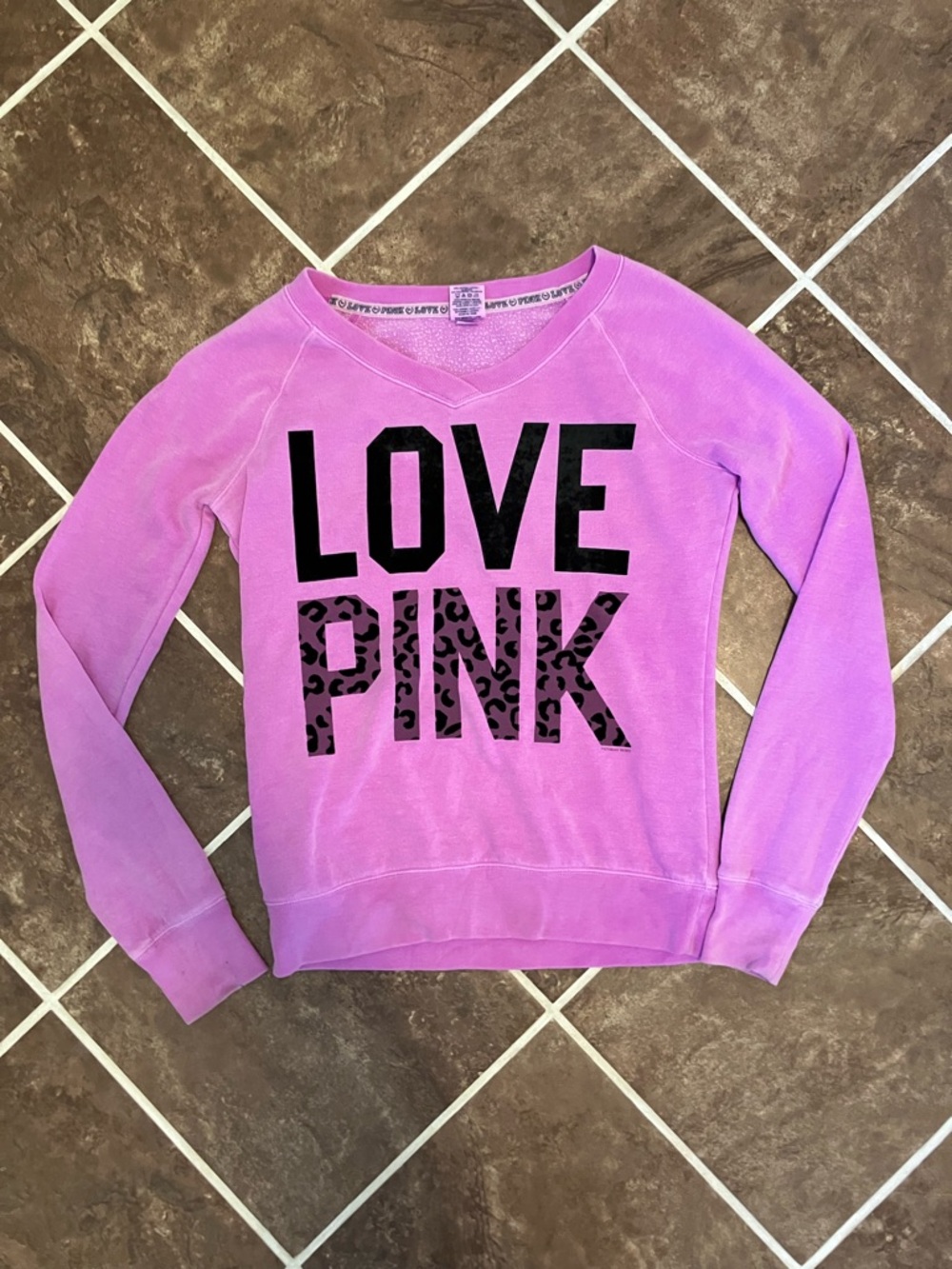 Victoria's Secret PINK Lavender V-Neck Sweatshirt with Black Graphic
